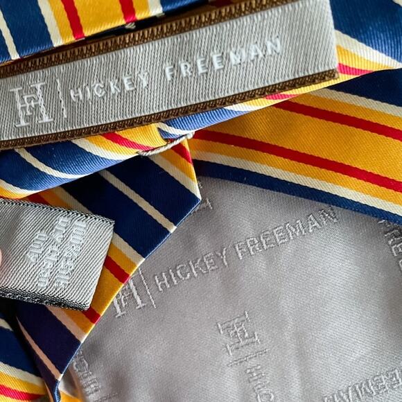 Hickey Freeman 100% silk power striped tie necktie orange blue 4" w - Picture 3 of 6